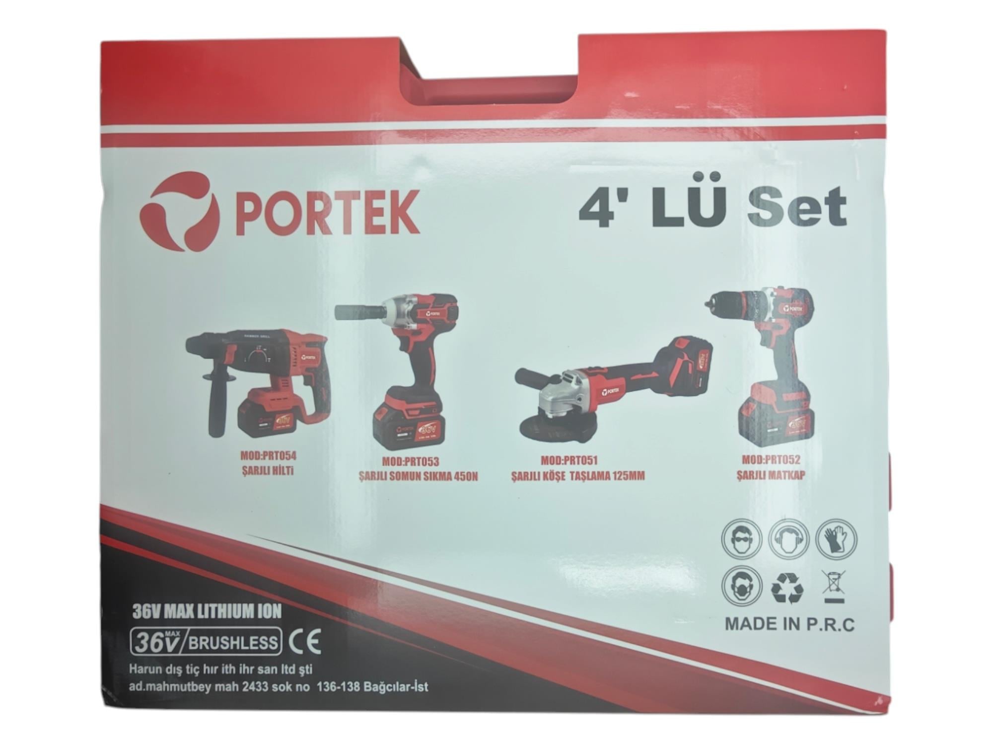 PRT4   Portek 36V 4lü Şarjlı Set - PRT051-PRT052-PRT053-PRT054