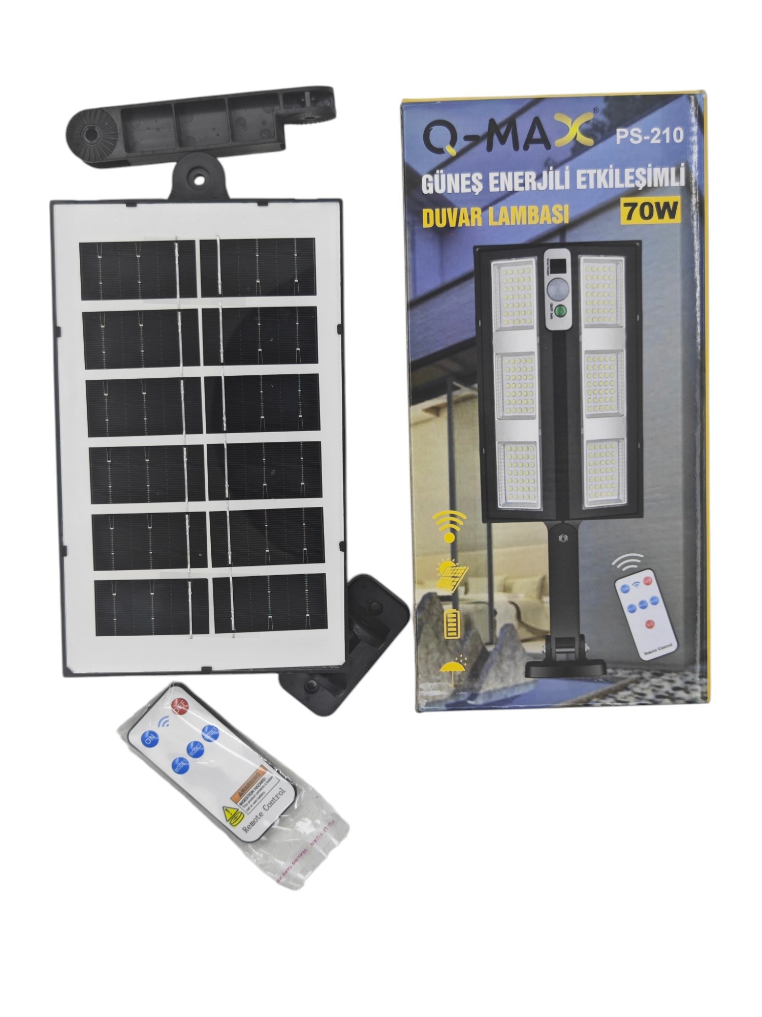 PS-210   Q-Max 70W Led Solar Şarjlı Duvar Lambası - Kumandalı