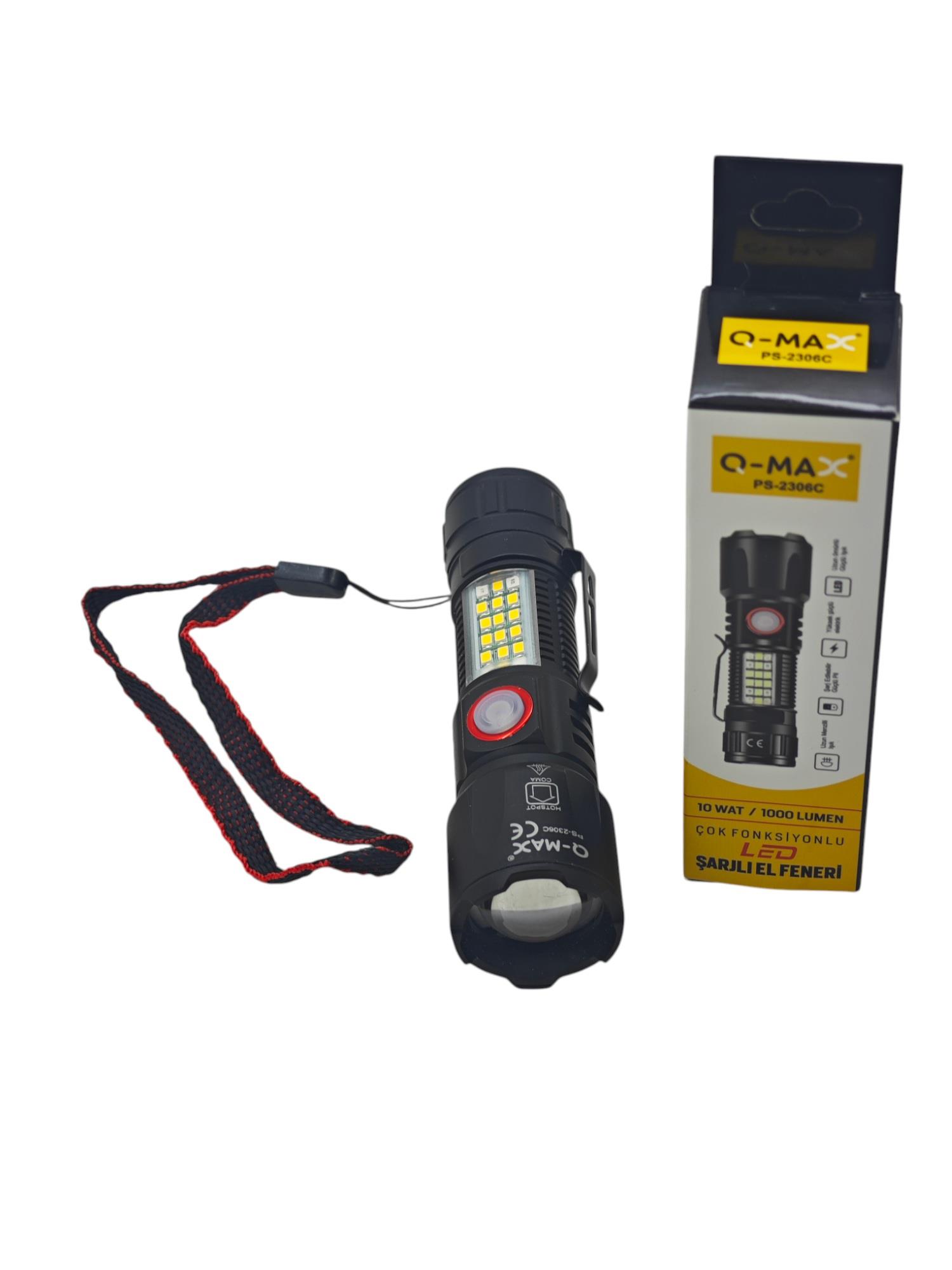 PS-2306C   Q-Max 10W Led Şarjlı El Feneri 1000 Lümen