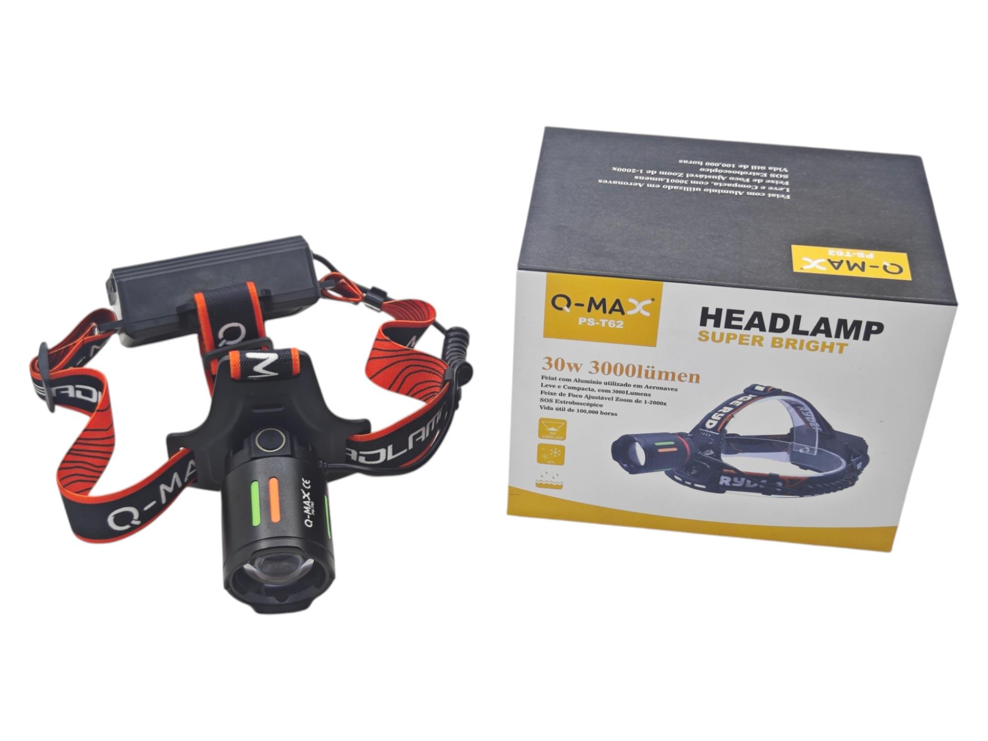 PS-T62   Q-Max 30W Led Şarjlı Kafa Lambası 3000 Lümen