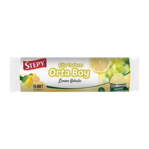 Stepy Orta Boy Çöp Torbası Büzgülü Limon Kokulu 10 Adet ( 55*60 cm )
