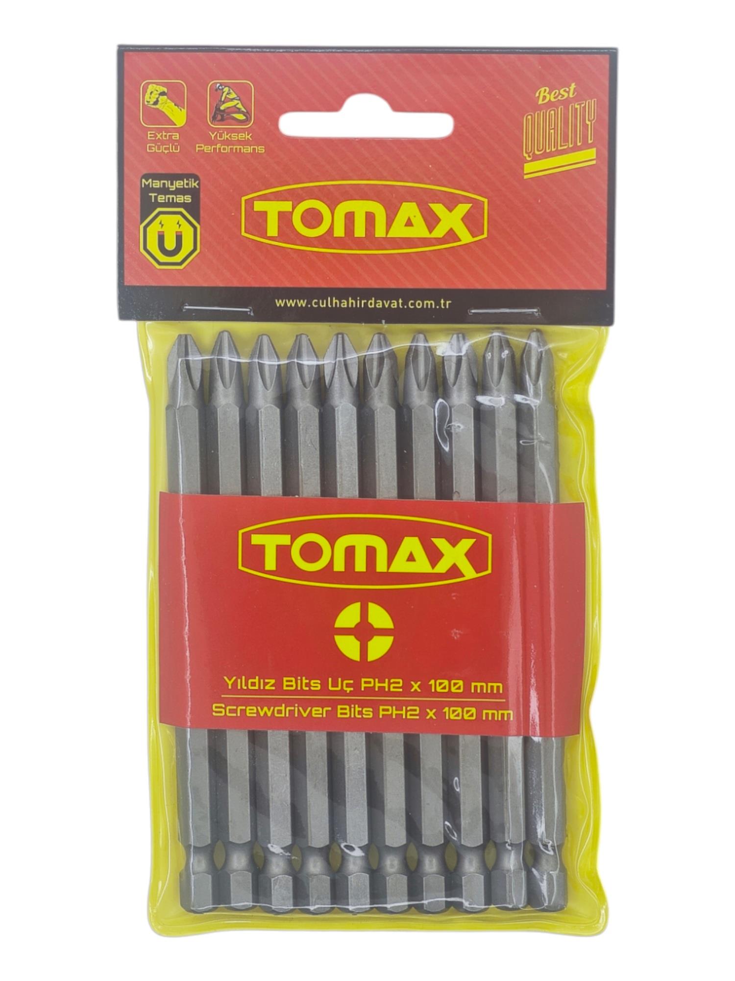 T-0220   Tomax Yıldız Bits Uç PH 2 100mm - Köşeli