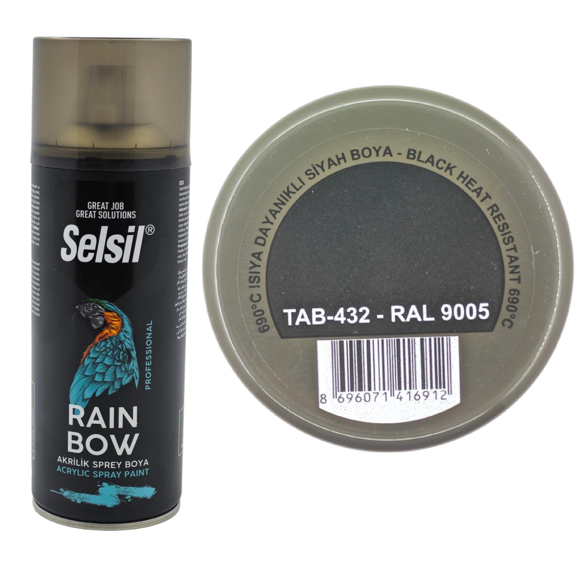 TAB-432   Selsil Raınbow Akrilik Sprey Boya 400ml - 690° Isı Sıyah