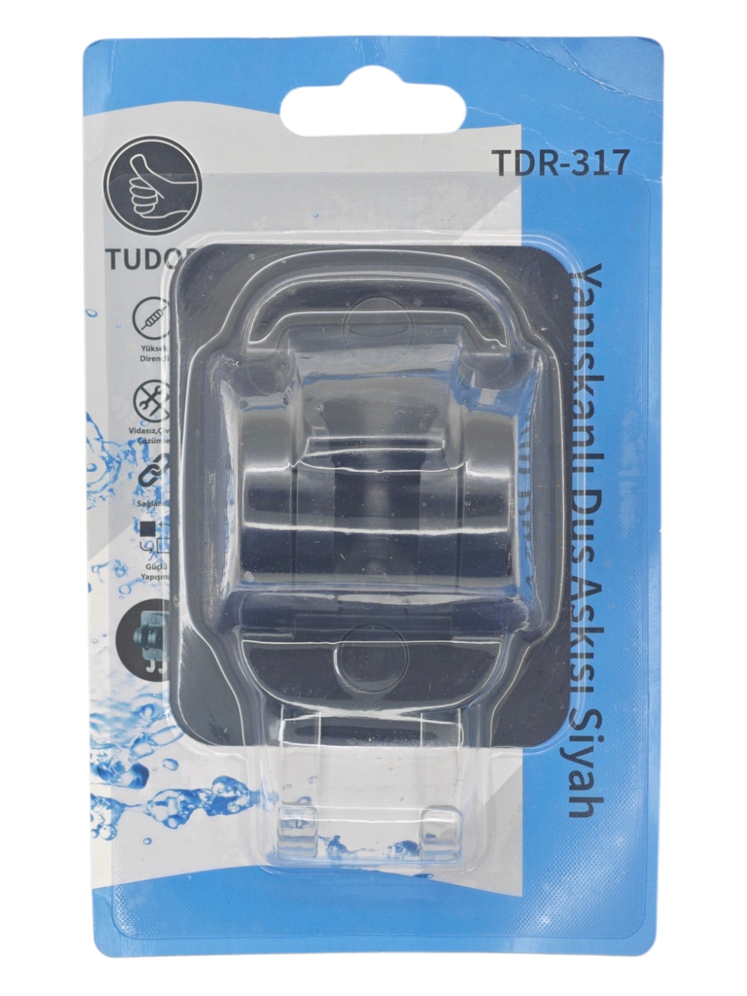 TDR-317   Tudor Yapışkanlı Siyah Duş Askısı