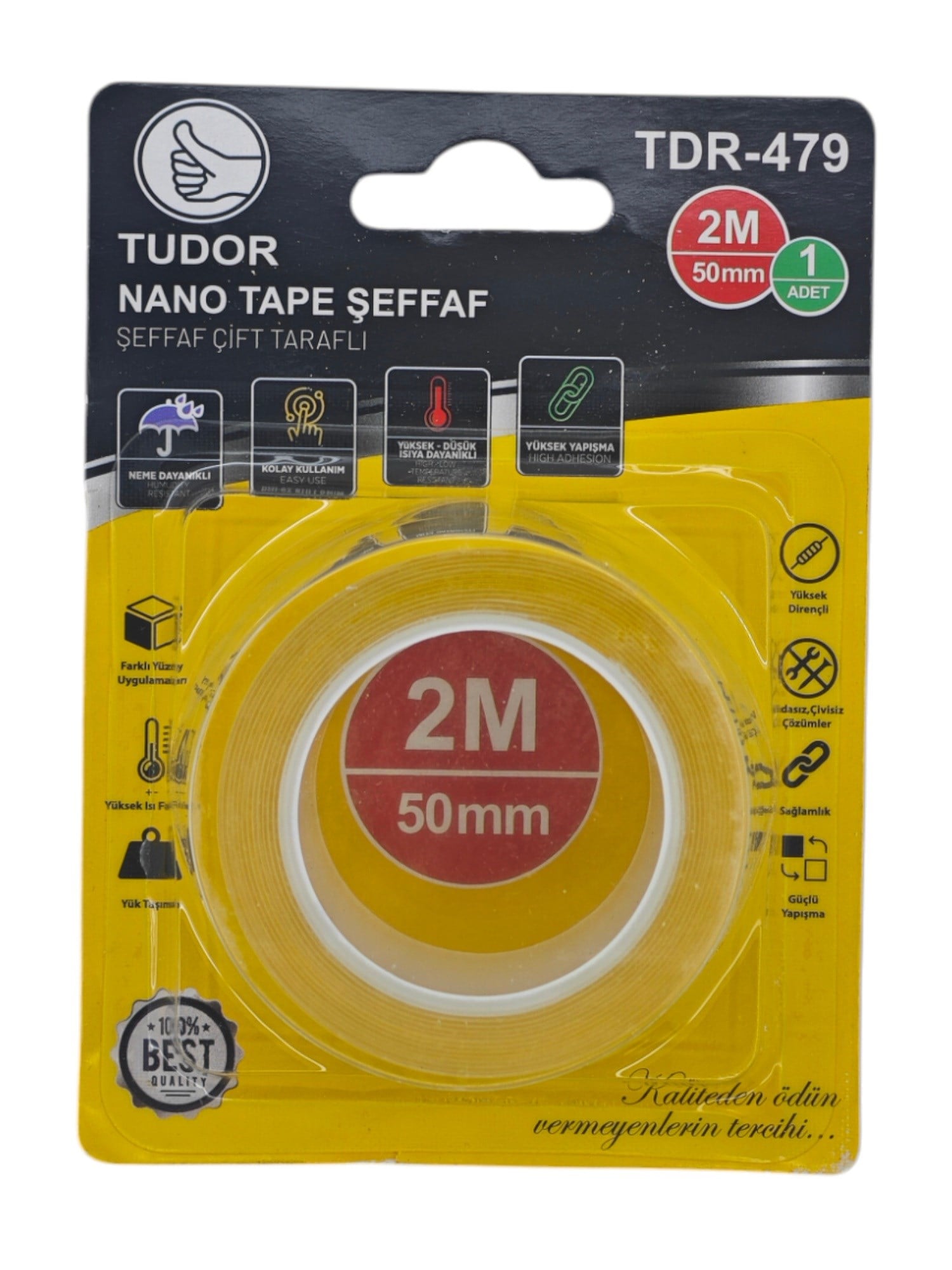 TDR-479   Tudor Çift Taraflı Şeffaf Nano Siliokon Bant 2m*50mm