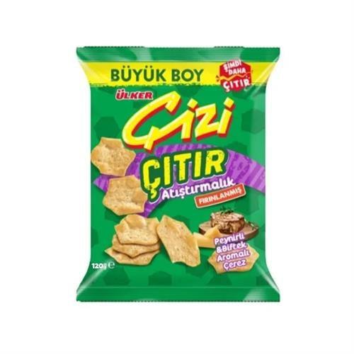 Ülker Çizi Kraker Bisküvi Çıtır Atıştırmalık Peynirli&Biftek Çerez 120 Gr