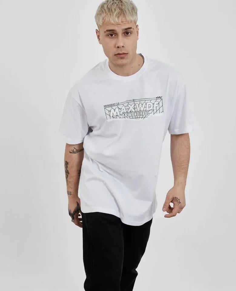 Unisex Bisiklet Yaka Baskılı Oversize T-Shirt - Siyah