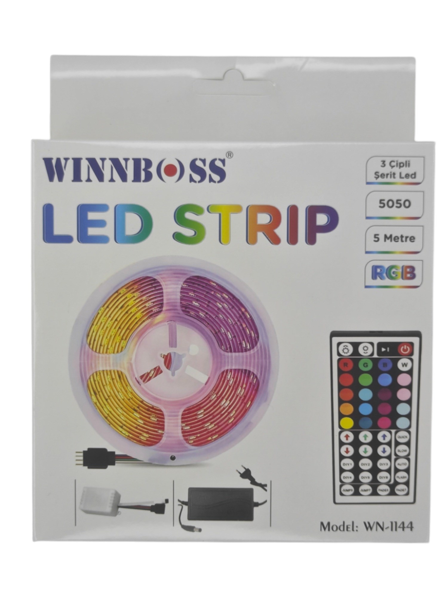 WN-1144 RGB   Winboss 3 Çipli RGB Şerid Led 5m - Kumandalı