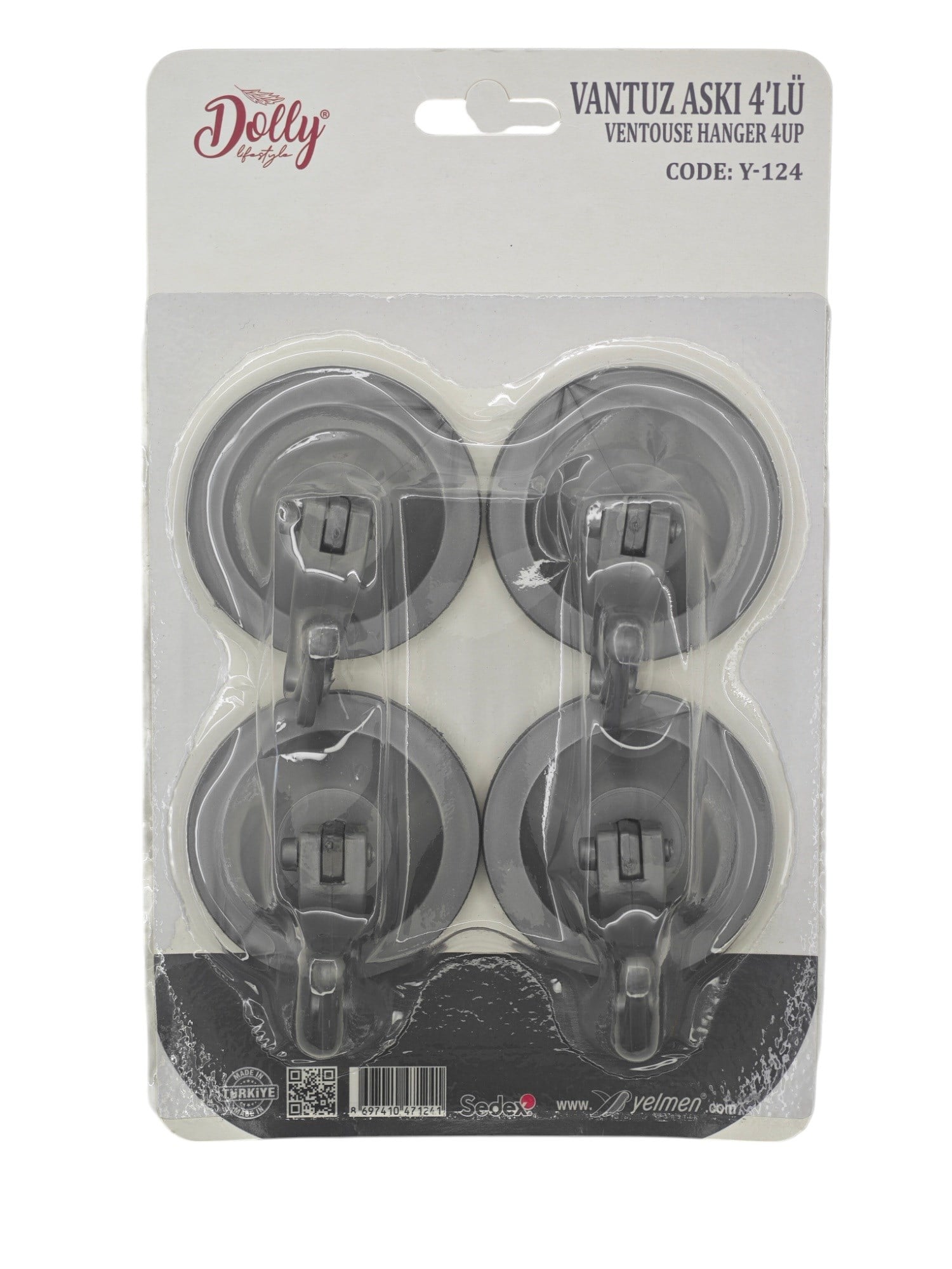 Y-124   Dolly Kilitli Vantuz Askı 4lü