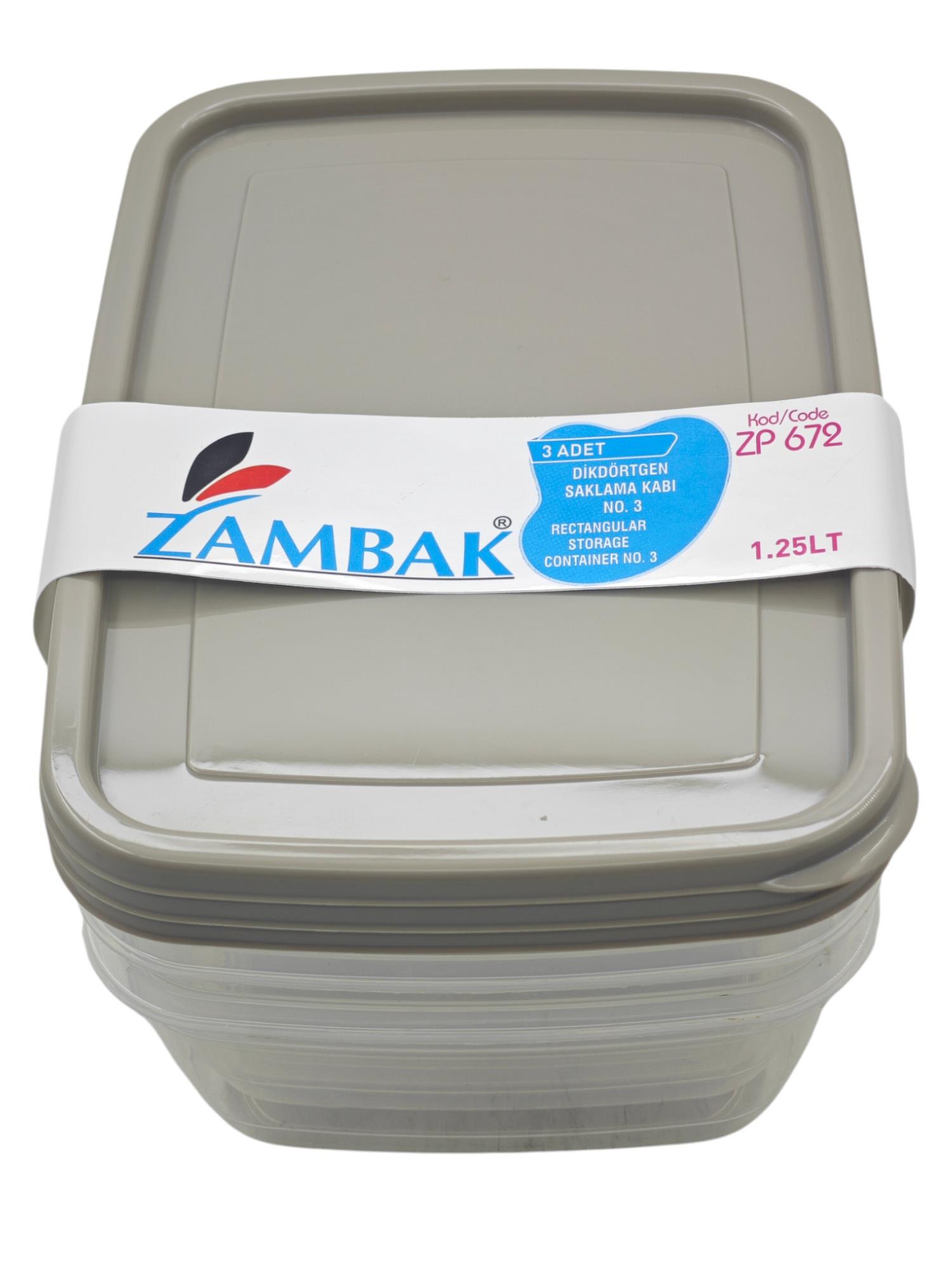 ZP672   Zambak Plastik Dikdörtgen Saklama Kabı 3lü 1.25lt