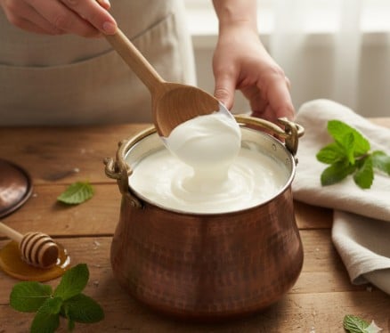 Bakır Bakraç dan yoğurt alan bir bayan eli