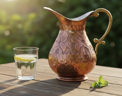 Masanın üstünde Bakır Sürahi