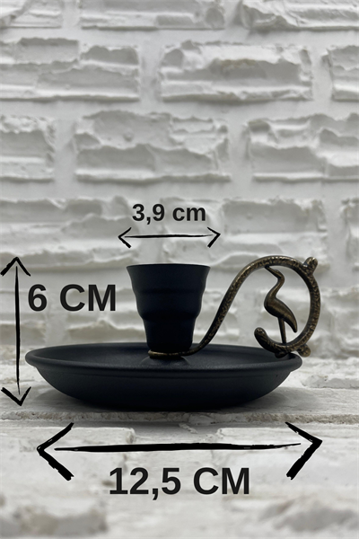 Metal Nostalji Mumluk & El Şamdanı Kendinden Iğneli Mum Hediyeli Mat Siyah Antik Kulp Turna2623-4