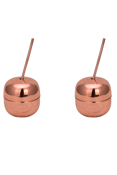 Turna Copper Apple Cocktail Straight with Straw 250 Ml Set of 2 Red Turna0485-21