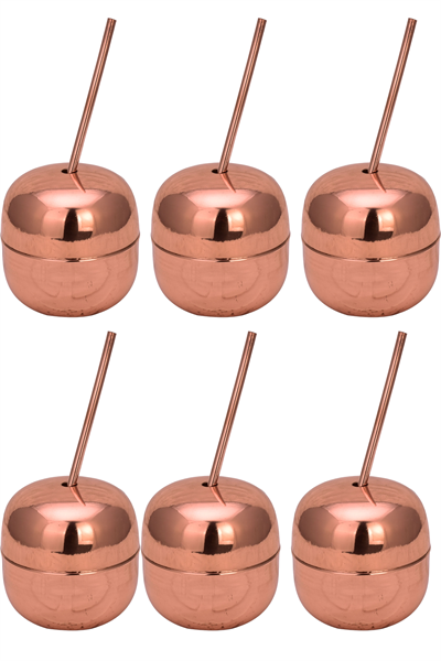 Turna Copper Apple Cocktail Straight with Straws 250 Ml Set of 6 Red Turna0485-61