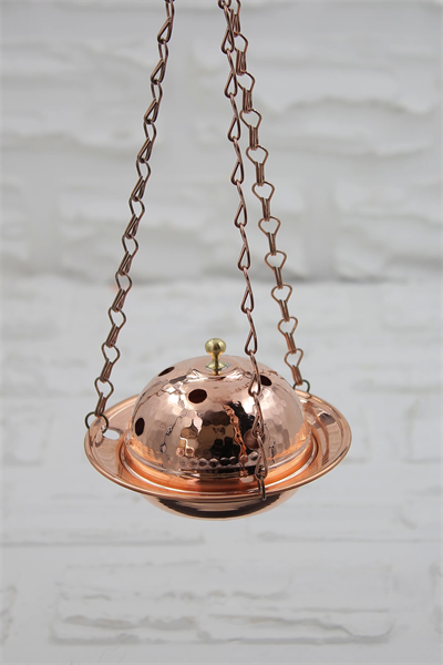 Turna Bakır Cadı Kazanı Askılı Zincirli Tütsülük & Buhurdanlık Kırmızı