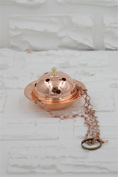 Turna Bakır Cadı Kazanı Askılı Zincirli Tütsülük & Buhurdanlık Kırmızı