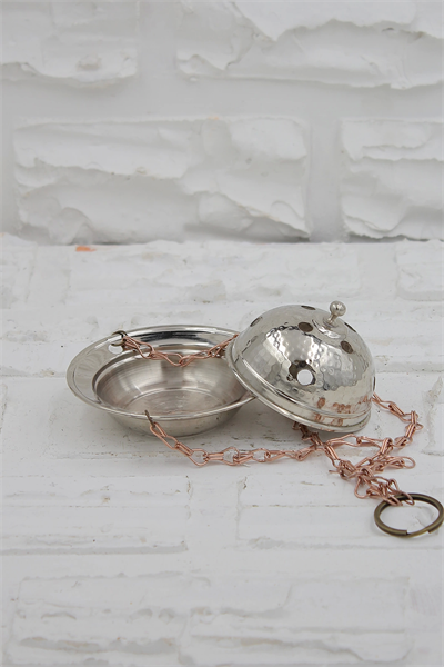 Turna Bakır Cadı Kazanı Askılı Zincirli Tütsülük & Buhurdanlık Nikel