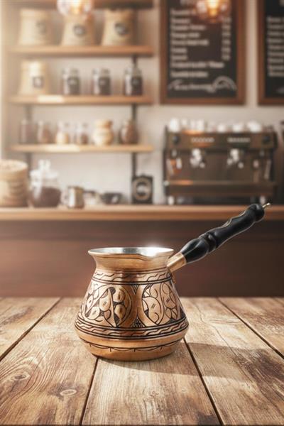 Turna Bakır Elit Külhan Cezve 3 No 7 Fincan Oyma İşleme Skoç Turna1269-4