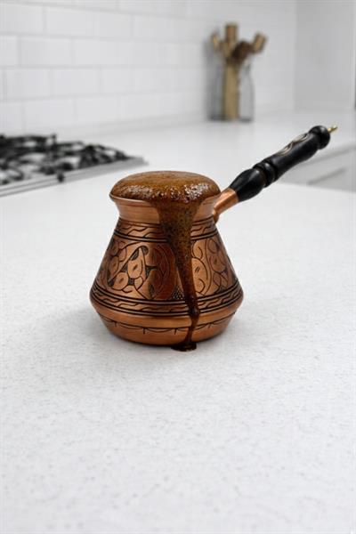 Turna Bakır Elit Külhan Cezve 3 No 7 Fincan Oyma İşleme Skoç Turna1269-4