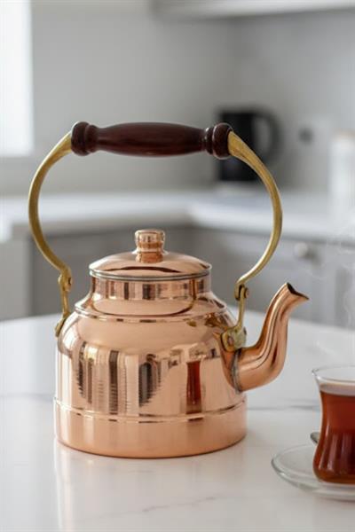 Turna Bakır Çayyolu Demlik Ahşap Kulp Düz Kırmızı Turna1974-1