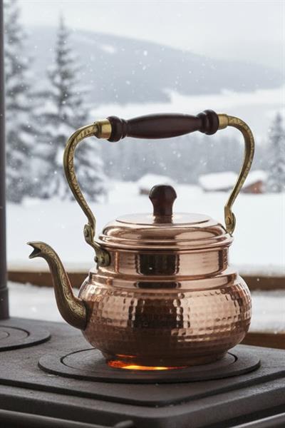 Turna Bakır İtalyan Demlik El Dövme Kırmızı Turna1961-1