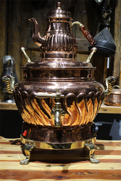 Turna Bakır Hünkar Yuvarlak Dilimli Elektrikli Semaver 3 No Kırmızı Turna5567-1