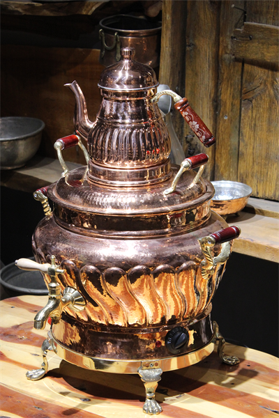 Turna Bakır Hünkar Yuvarlak Dilimli Elektrikli Semaver 3 No Kırmızı Turna5567-1