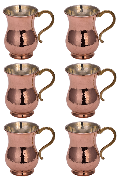 Turna Bakır Kordonsuz Maşrapa El Dövme 300 Ml 6lı Takım Kırmızı Turna0451-61