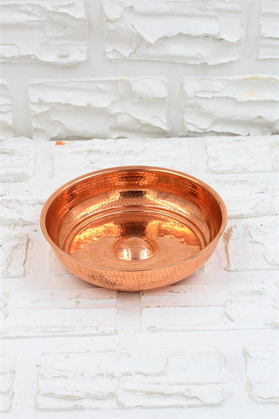 Turna Bakır Kurnacı Hamam Tası 16 Cm El Dövme Kırmızı Turna4052-1