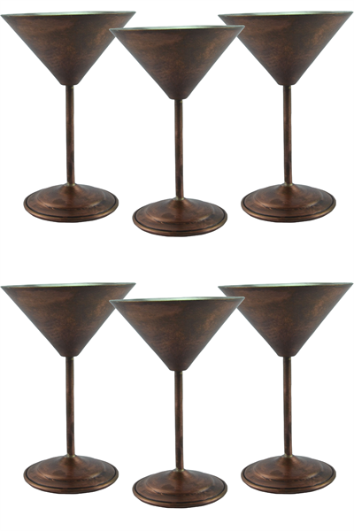 Turna Copper Martini Glass Plain 250 Ml Set of 6 Oxide Turna0459-63