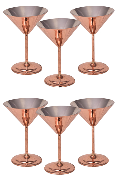 Turna Copper Martini Glass Flat 250 Ml Set of 6 Red Turna0459-61
