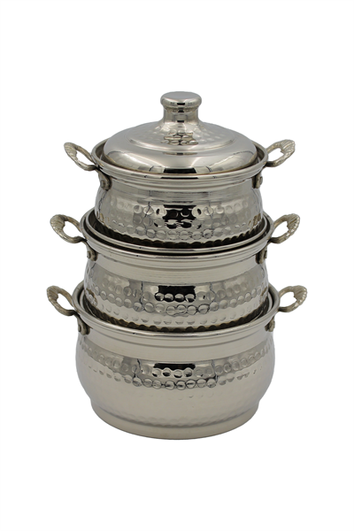 Turna Bakır Mini Güveç Tencere 3lü Takım El Dövme Nikel Turna8184-2