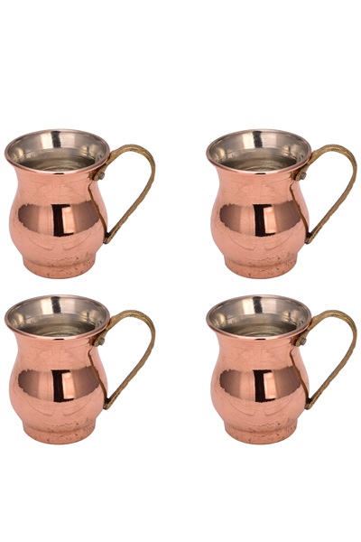 Turna Bakır Mini Zemzem Maşrapa Düz 100 Ml 4lü Takım Kırmızı Turna0496-41