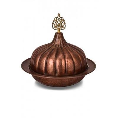 Turna Bakır Paşaçadırı Yuvarlak Sunum Tabağı 30 Cm El Dövme Oksit Turna9058-3