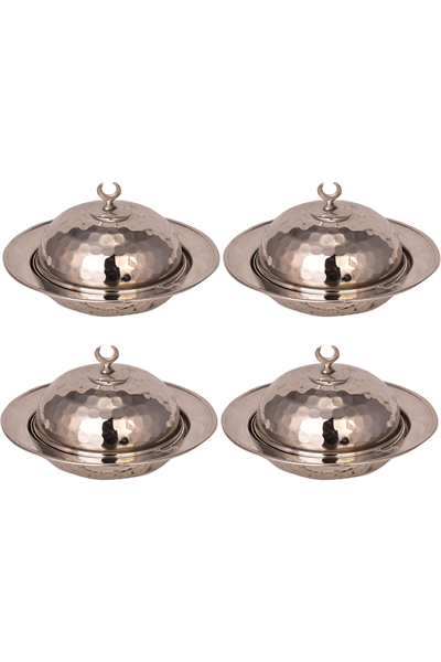 Turna Bakır Saka Yuvarlak Lokumluk 11 Cm El Dövme 4lü Takım Nikel Turna5809-42