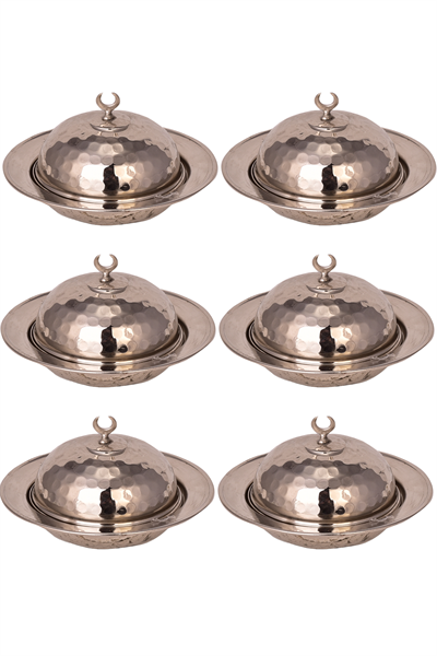 Turna Bakır Saka Yuvarlak Lokumluk 9 Cm El Dövme 6lı Takım Nikel Turna5852-62