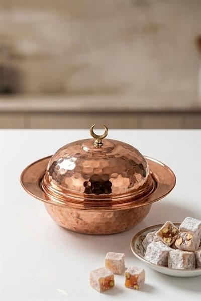 Turna Bakır Saka Yuvarlak Lokumluk 11 Cm El Dövme Kırmızı Turna5809-1