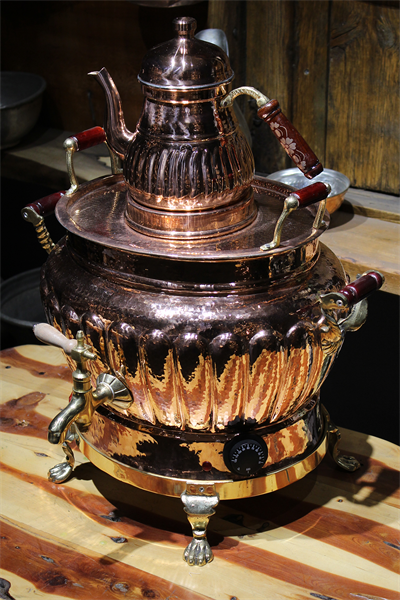 Turna Bakır Sultani Oval Dilimli Elektrikli Semaver 3 No Kırmızı Turna5562-1