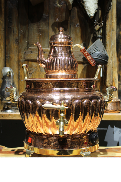 Turna Bakır Sultani Oval Dilimli Elektrikli Semaver 3 No Kırmızı Turna5562-1