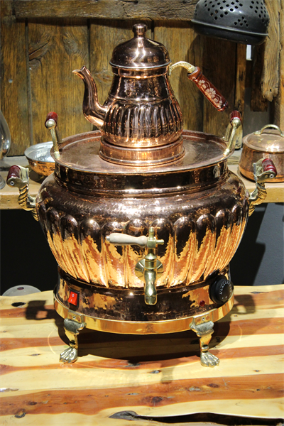 Turna Bakır Sultani Oval Dilimli Elektrikli Semaver 3 No Kırmızı Turna5562-1