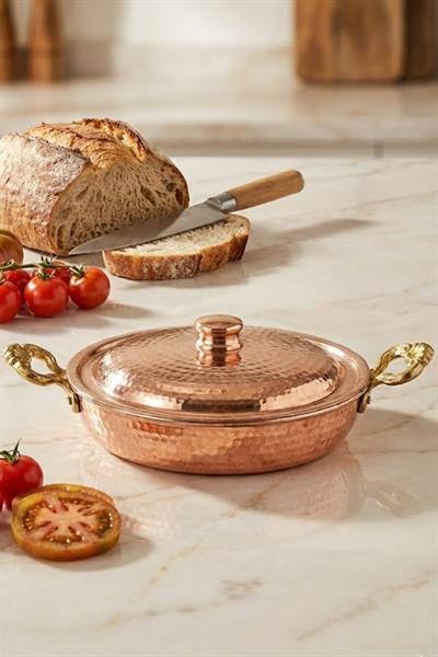 Turna Bakır Beyoğlu Kapaklı Tava 5 No 27 Cm El Dövme Kırmızı Turna7580-1