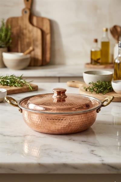 Turna Bakır Beyoğlu Kapaklı Tava 2 No 20 Cm El Dövme Kırmızı Turna7577-1