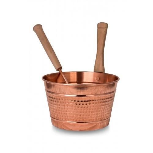 Turna Copper Göçek Sauna Bucket Set with Ladle Machine Forged Red Turna2586-1