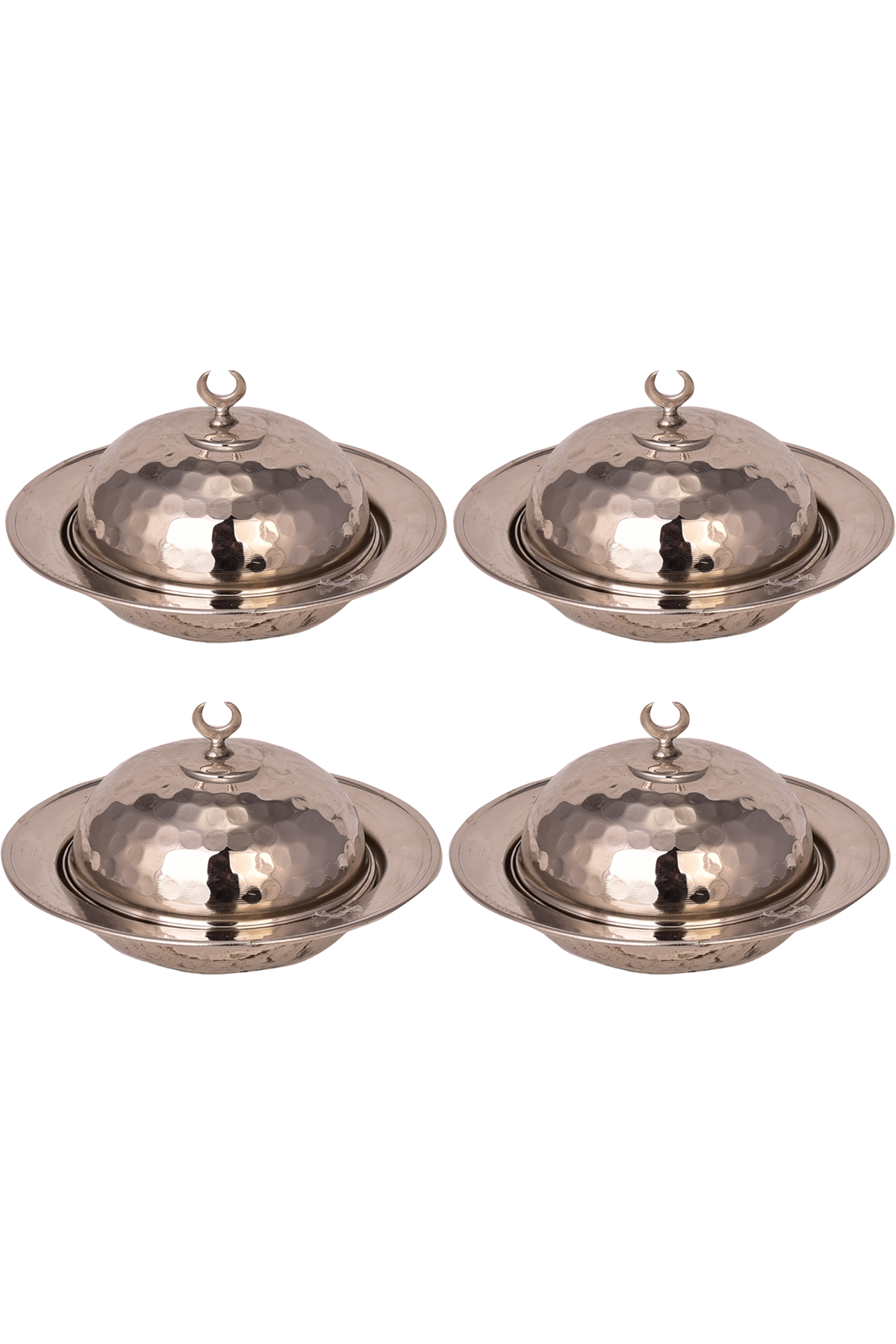 Turna Bakır Saka Yuvarlak Lokumluk 9 Cm El Dövme 4lü Takım Nikel Turna5852-42