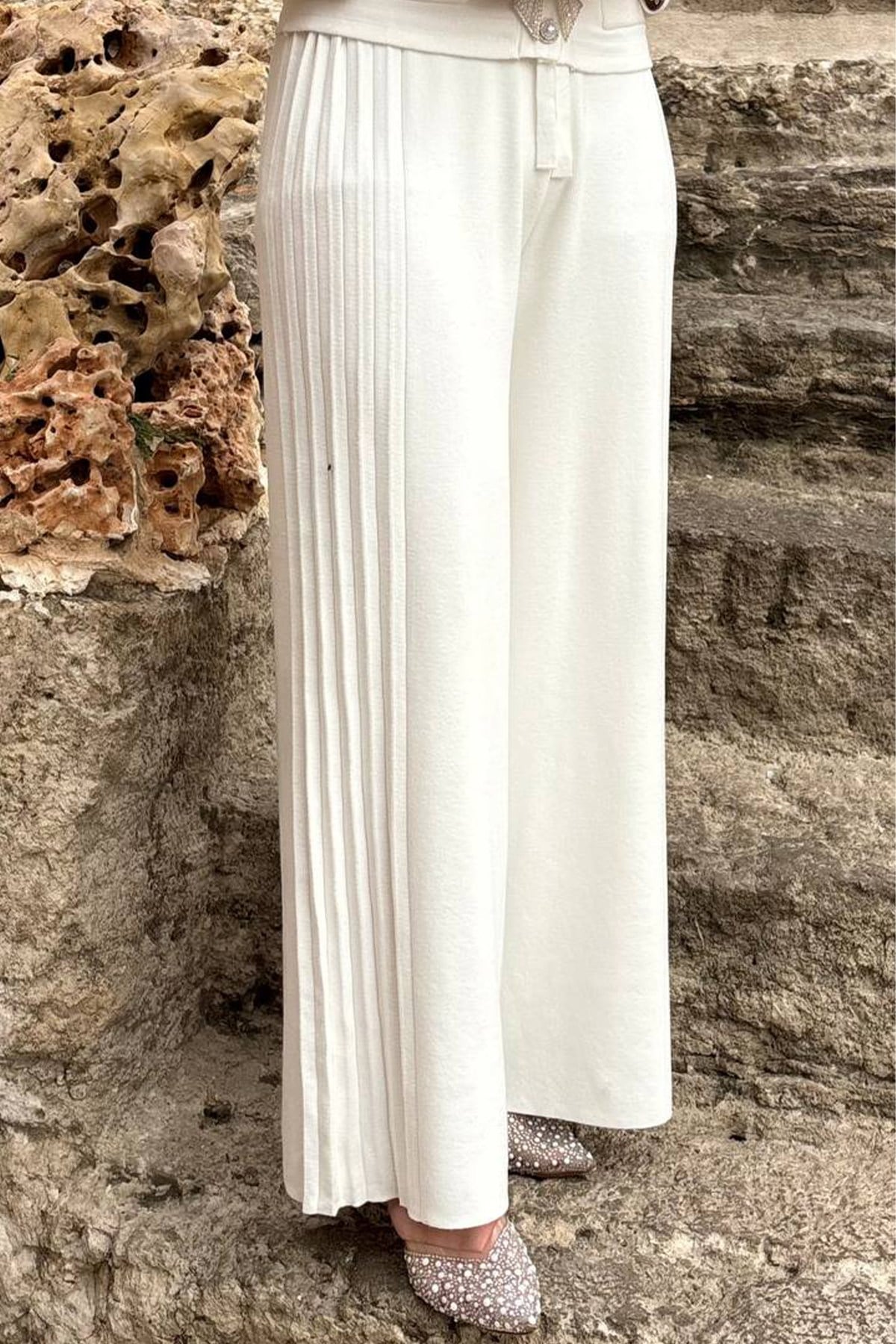 Pilise Detay Triko Pantolon
