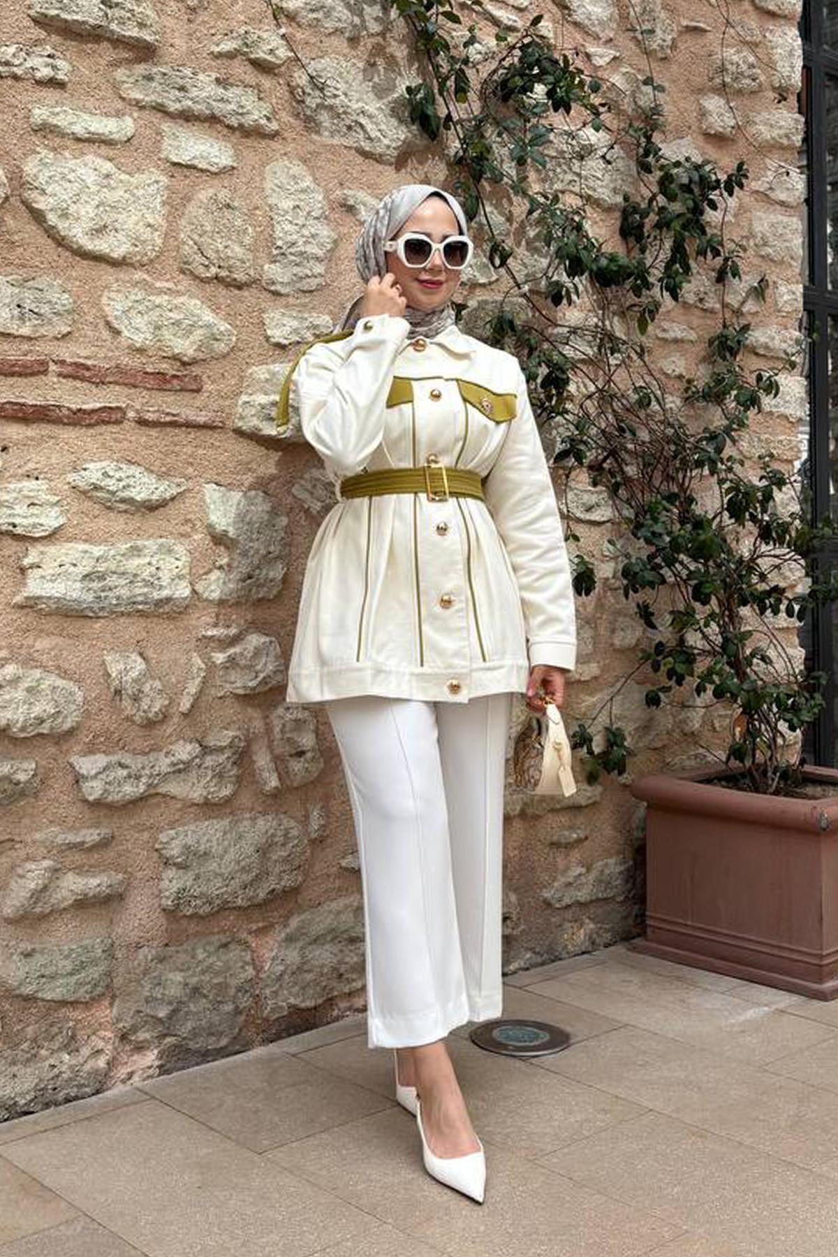 ÖNÜ ÇİMALI KISA KREP PANTALON