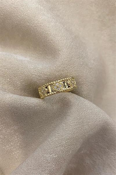 Yonca Taşlı Gold Yüzük