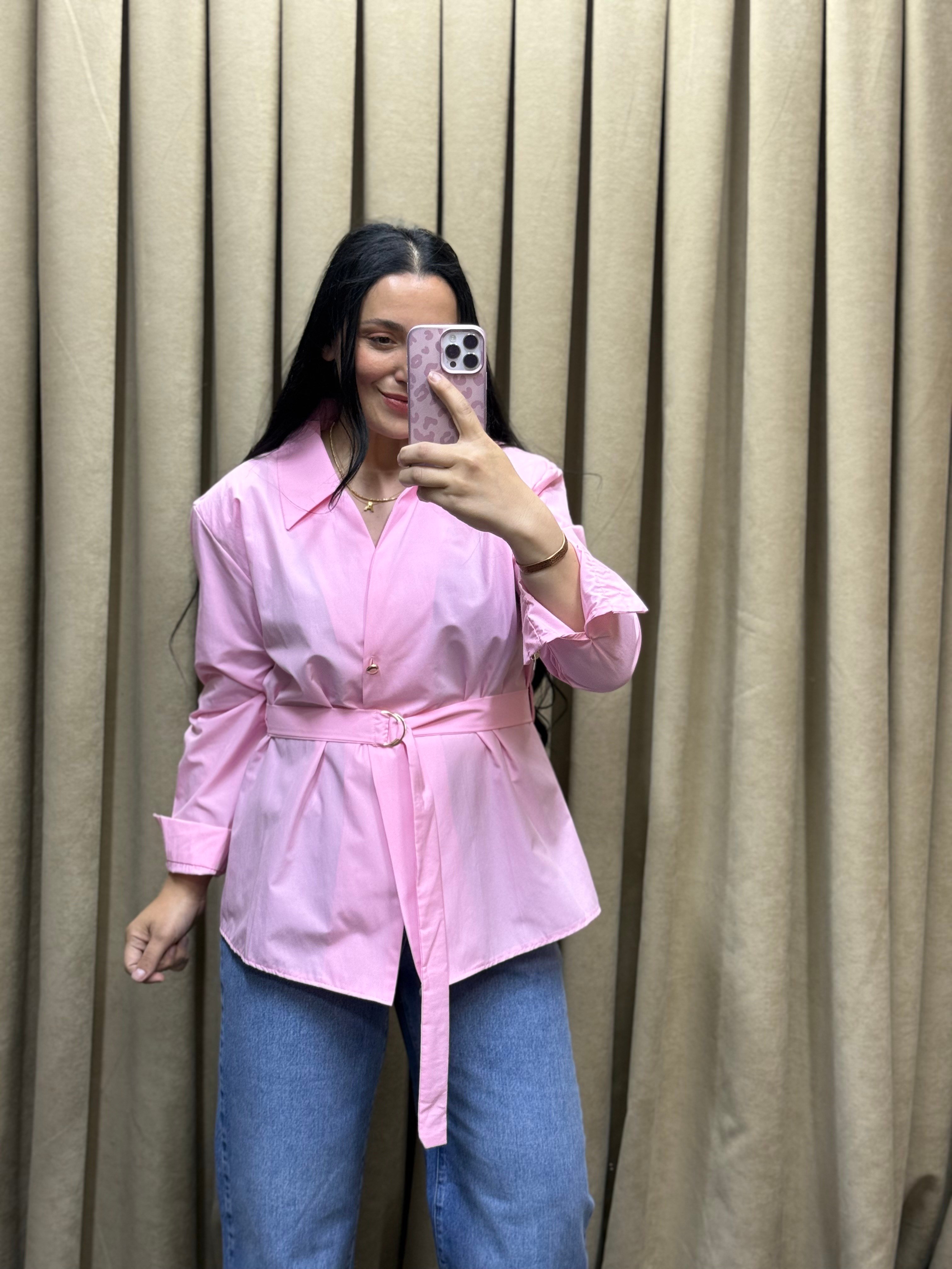  Lina Kemer Detaylı Poplin Pembe Gömlek