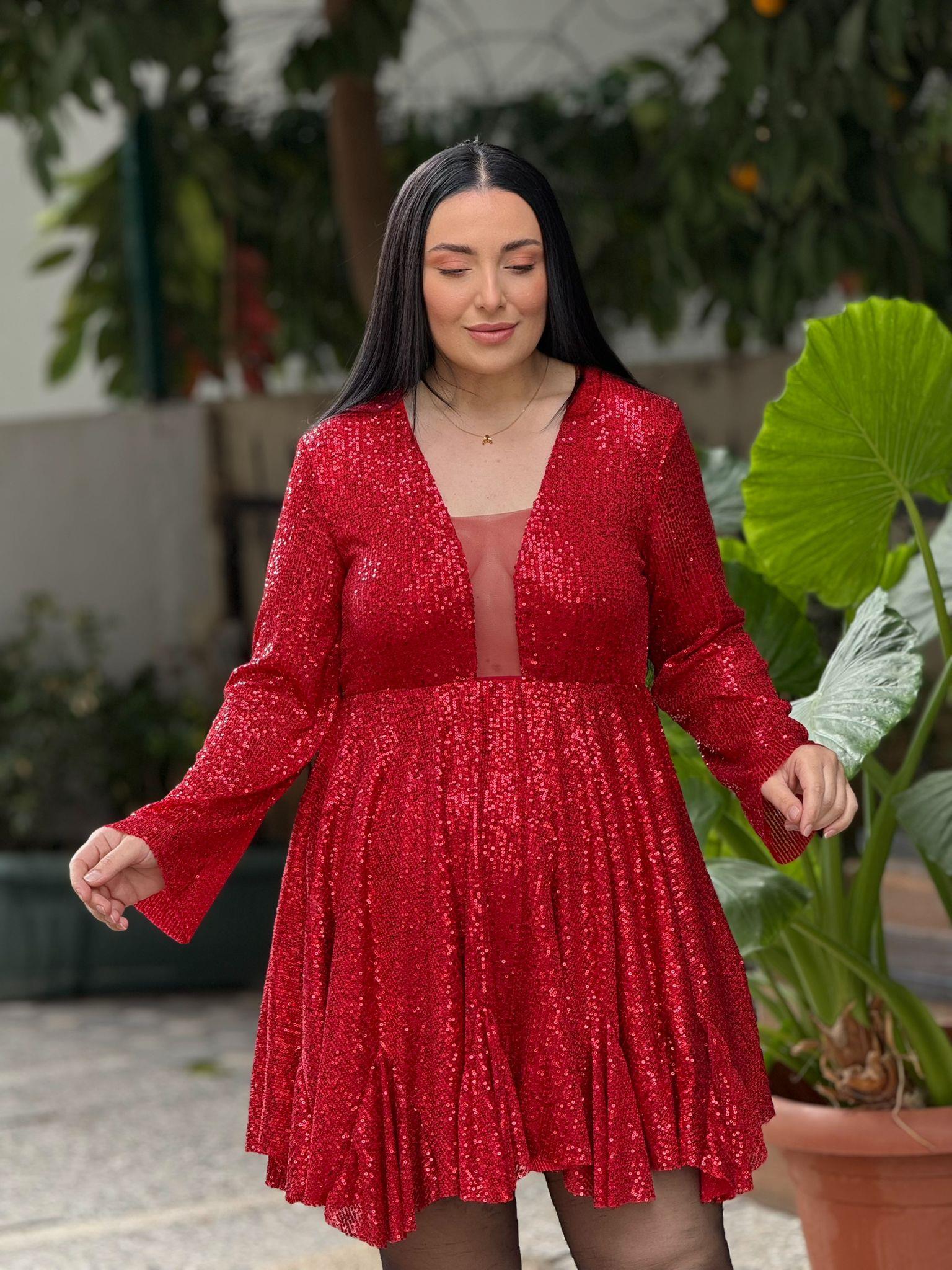 Christmas Kırmızı Pullu Elbise